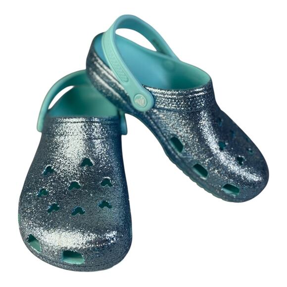 Crocs X Disney Parks Arendelle Aqua Glitter Mickey Mouse Limited Clogs M-6 W-8 - Picture 2 of 9